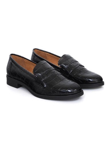 Mocasines de mujer de piel con piel de coco color negro