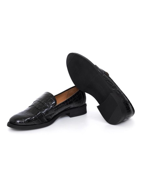 Mocasines de mujer de piel con piel de coco color negro