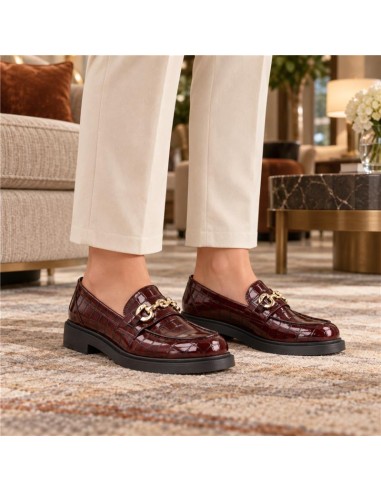 Burgundy leather women's moccasins