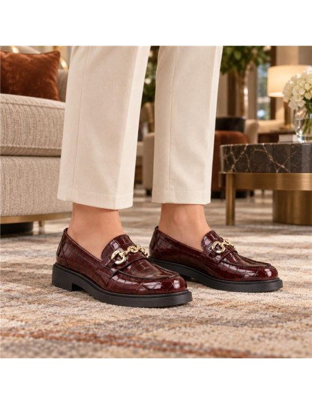 femmes mocassins de peau Bordeaux W-CROPARIS-BURDEOS