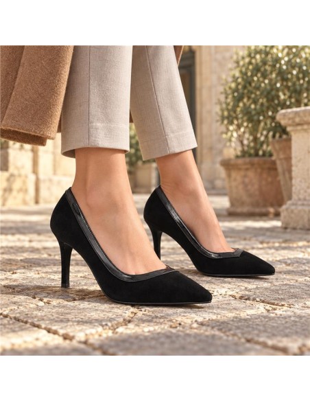 Zapato de Vestir de ante combinado de pieles color negro