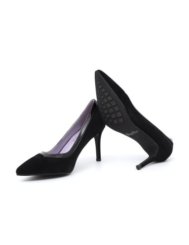 Zapato de Vestir de ante combinado de pieles color negro