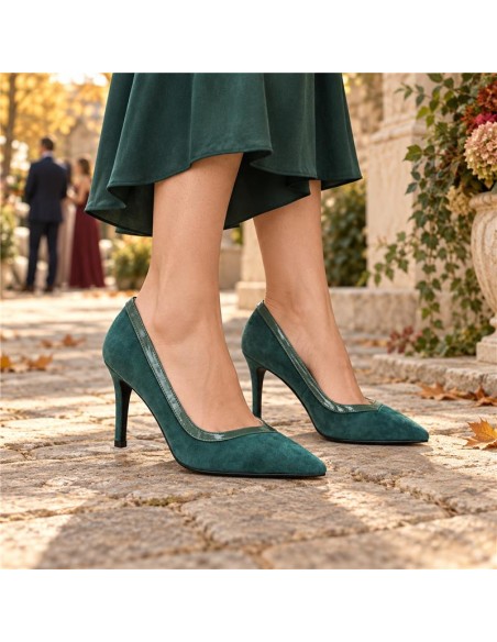 Zapato de Vestir de ante combinado de pieles color verde