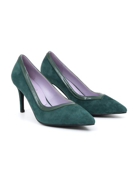 Zapato de Vestir de ante combinado de pieles color verde