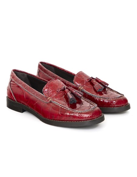 Red leather women's moccasins