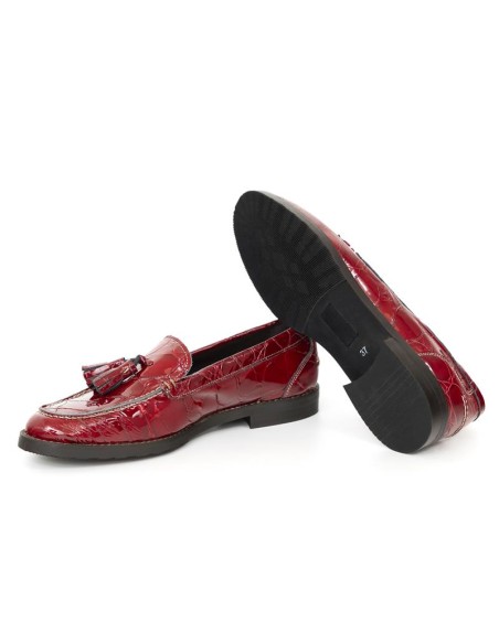 Red leather women's moccasins