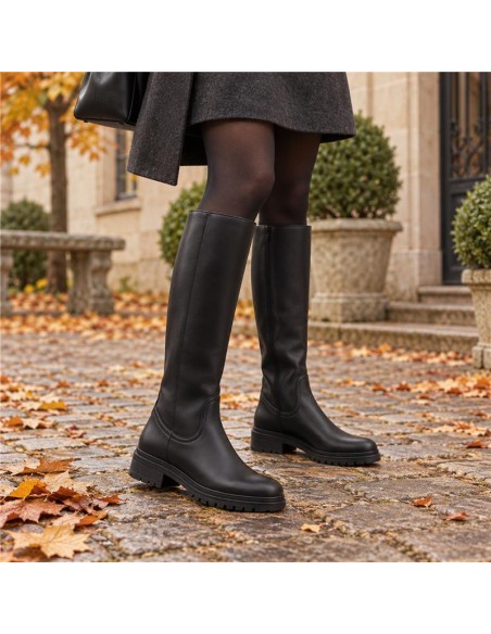 Black leather Women's high boots