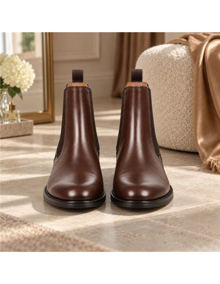 bottines chelsea de peau marron W-MALERO-BROWN