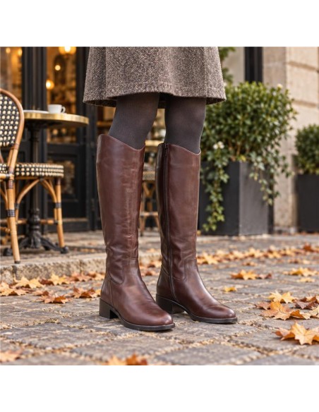 bottes femme de peau marron W-MATEY-MARRON