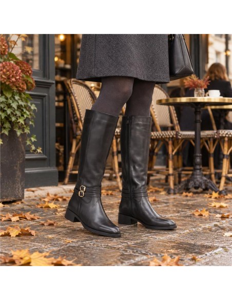 Black leather Women's high boots