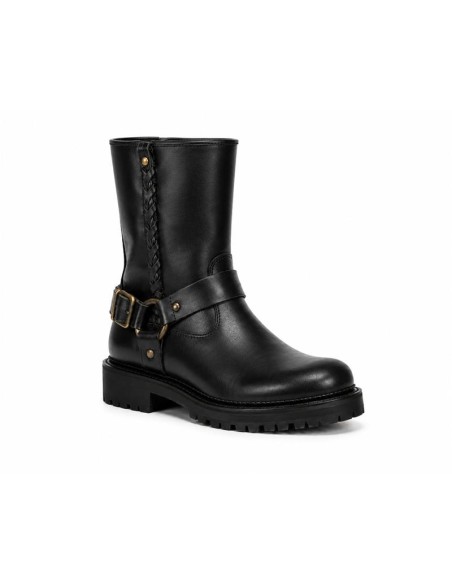 Botines de mujer de piel con hebilla color negro