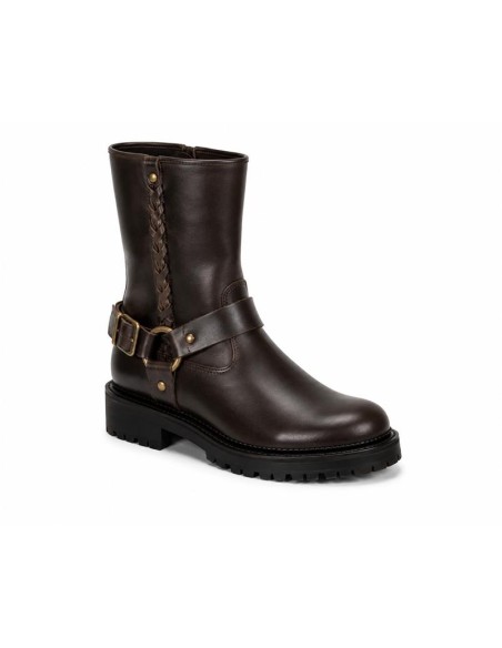 Botines de mujer de piel con hebilla color marrón