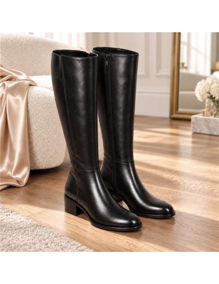 Black leather Women's high boots