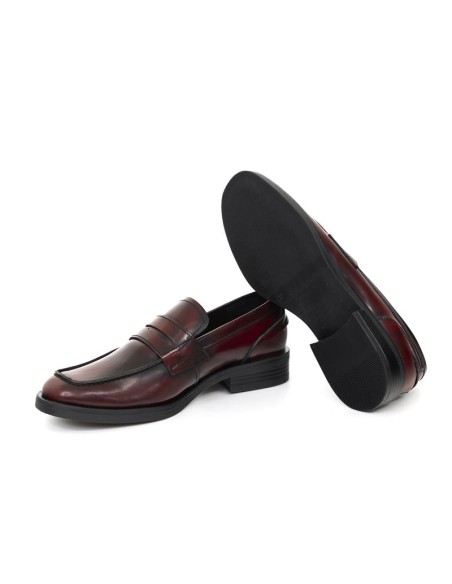 Mocasines de mujer de piel con antifaz color burdeos