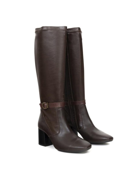 Botas de mujer de piel con aplique metálico color marrón