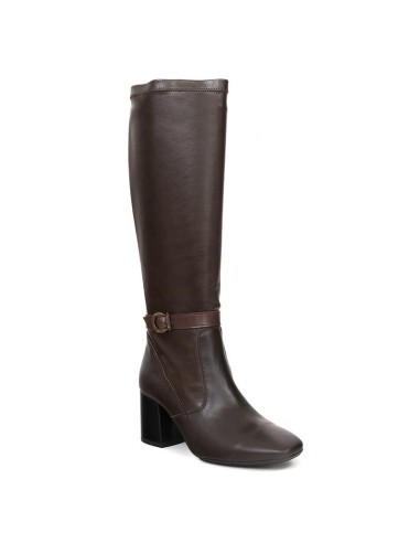 Botas de mujer de piel con aplique metálico color marrón