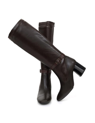 Botas de mujer de piel con aplique metálico color marrón