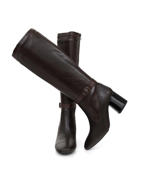 Botas de mujer de piel con aplique metálico color marrón
