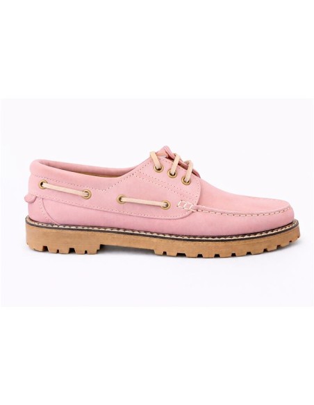 Náuticos de mujer de ante con cordón de piel color rosa