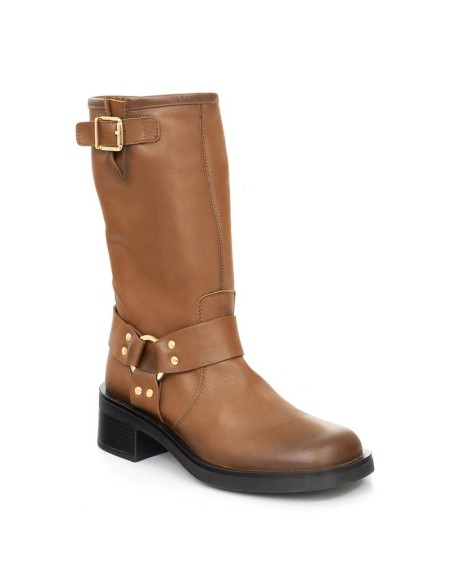 Botas de mujer de piel con hebilla color cuero