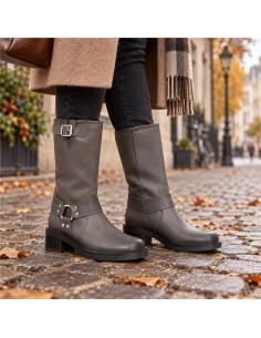bottes femme de peau gris W-NAPOLE-GREY