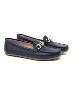 Mocasines de mujer de piel con aplique metálico color azul 2