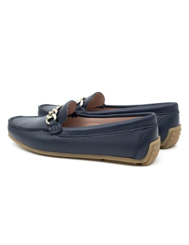 Mocasines de mujer de piel con aplique metálico color azul