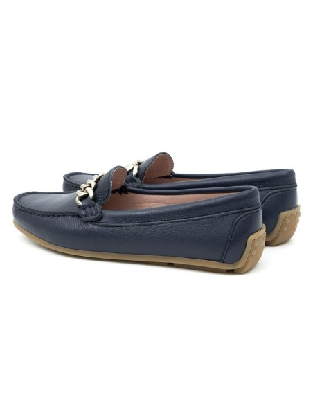 Mocasines de mujer de piel con aplique metálico color azul