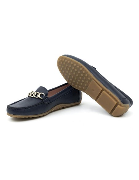 Mocasines de mujer de piel con aplique metálico color azul