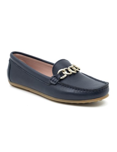 Mocasines de mujer de piel con aplique metálico color azul