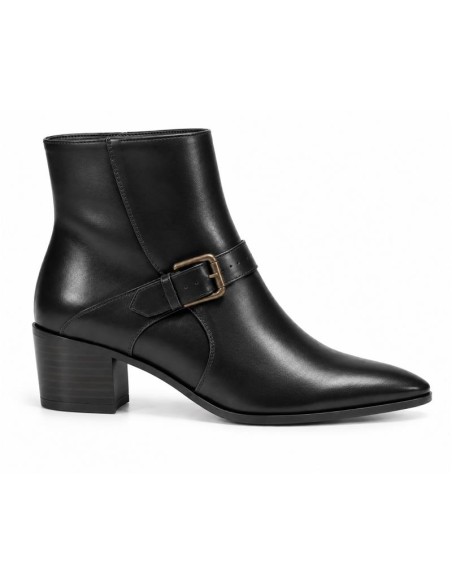 Botines de mujer de piel con hebilla color negro