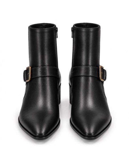Botines de mujer de piel con hebilla color negro