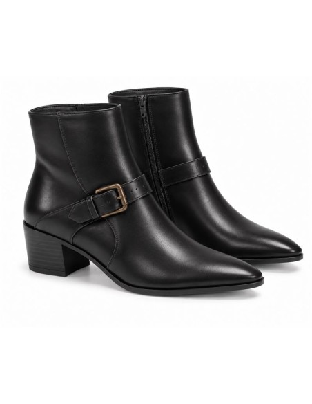Botines de mujer de piel con hebilla color negro