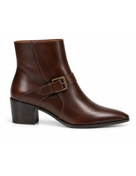 Botines de mujer de piel con hebilla color marrón
