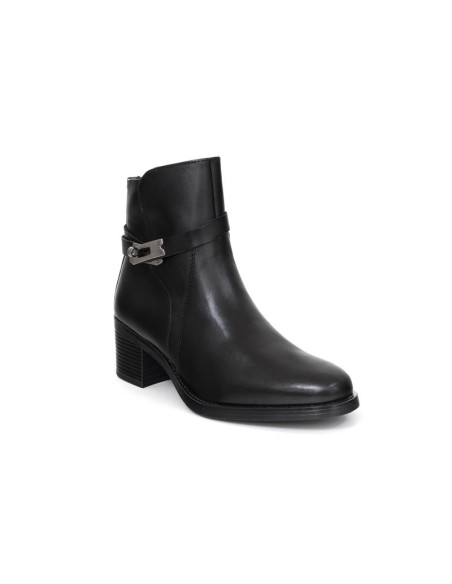 Botines de mujer de piel con aplique metálico color negro