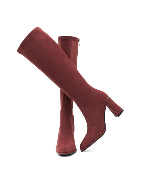 Botas de mujer de ante liso color burdeos