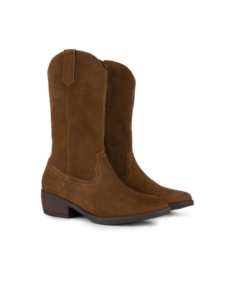 Botas de mujer de ante con costura color cuero