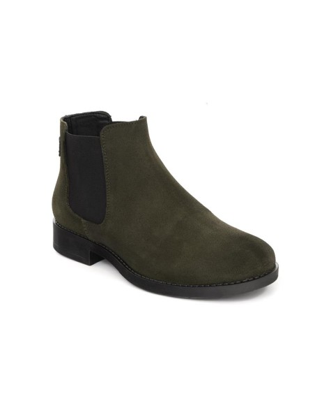 Green suede leather and plain leather women's boots