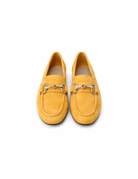 Orange suede women's moccasins