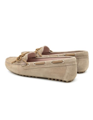 Mocasines de mujer de ante con cordón de piel color beige