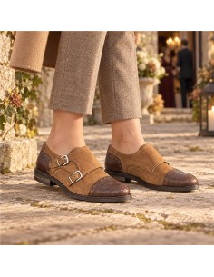 chaussures habillées femme combiné avec la peau beige W-SERINA-BEIGE