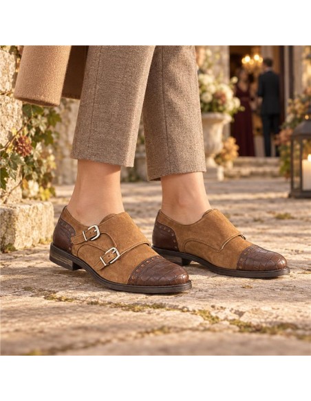 chaussures habillées femme combiné avec la peau beige W-SERINA-BEIGE