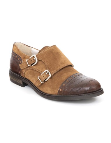 Zapato de Vestir combinado con piel con dos  hebillas color beige