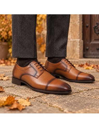 Derby de piel con costura color cuero