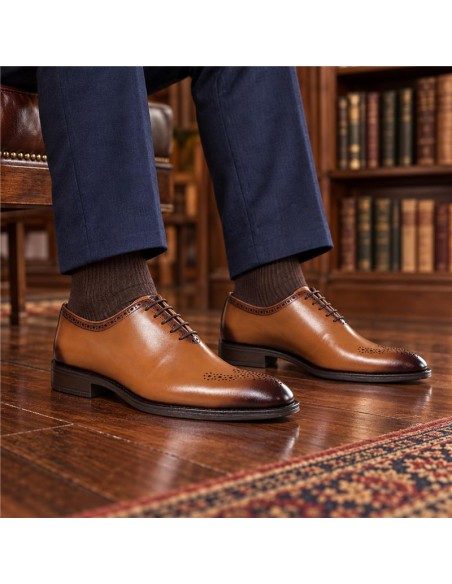 Oxford de piel con costura color cuero