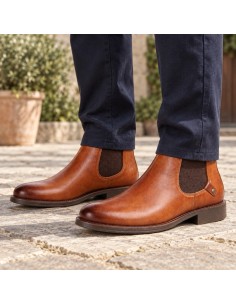 Botines Chelsea de piel acabado a mano color cuero