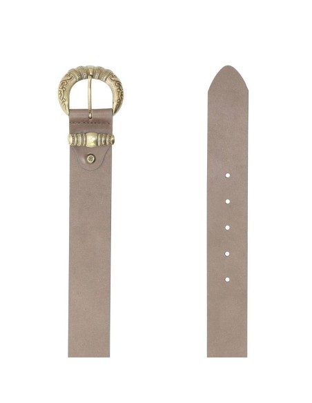 Cinturón de mujer de piel con hebilla de fantasía color beige