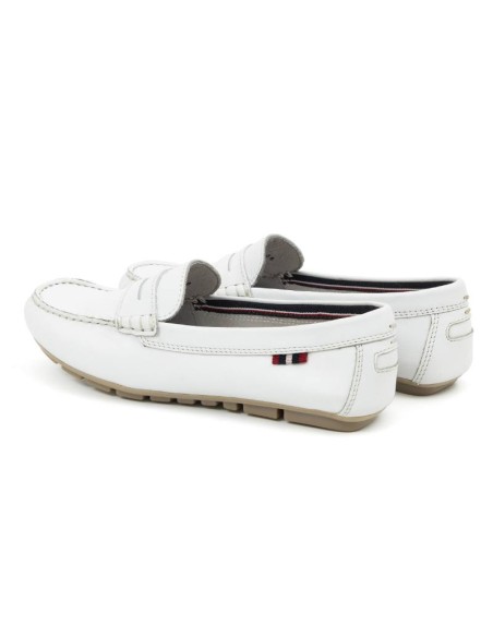 White leather women's mocassins
