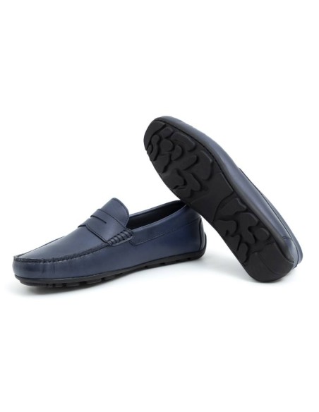 Blue leather moccasin